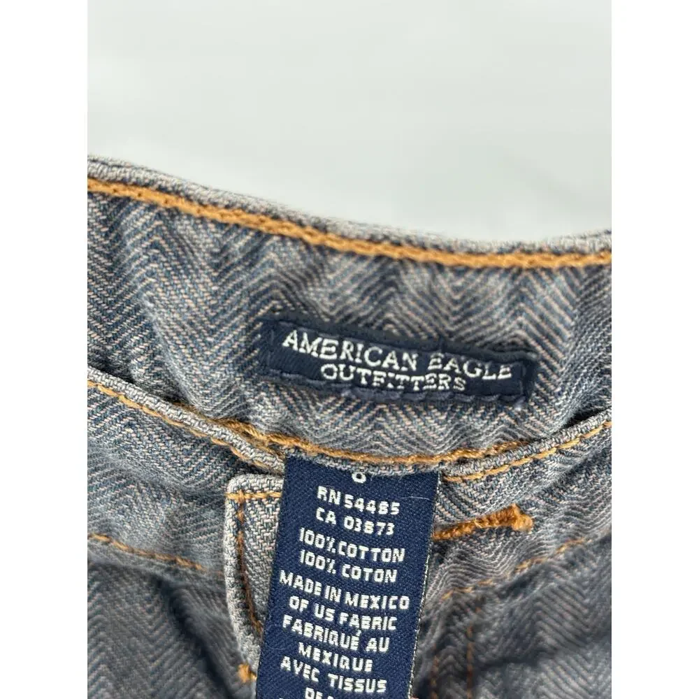 Vintage American Eagle Skirt Womens 8 Gray Blue Denim Jean Stripe Y2K 90s Pocket